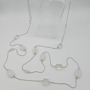 Opalite Beaded Long Necklace - Iridescent White